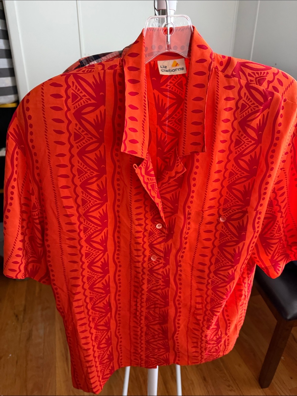 Vintage Liz Claiborne Orange And Red Abstract Button Up Silk Blouse